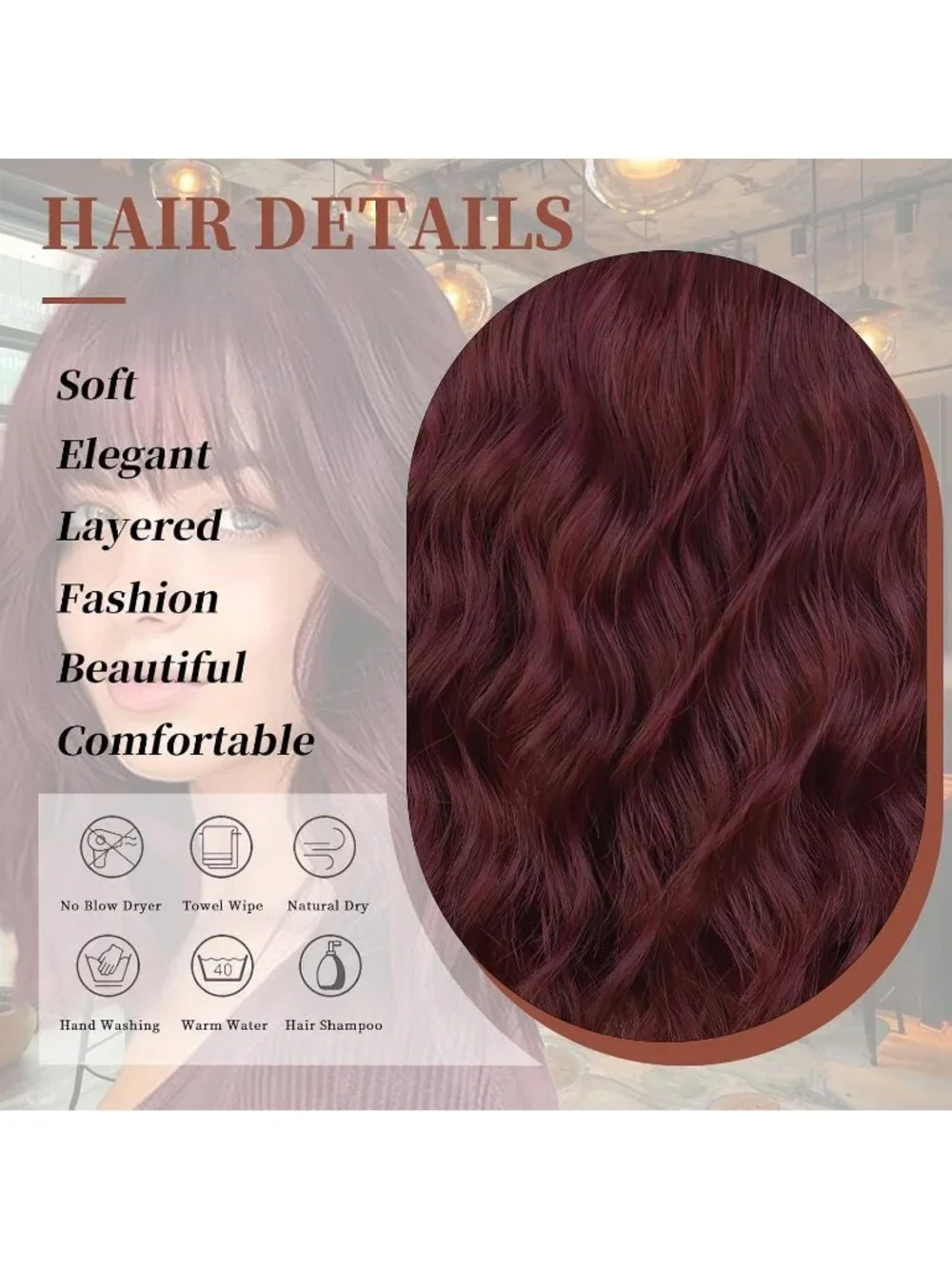 Women's Wine Red 14 Inch Heat Resistant Synthetic Fiber Shoulder Length Wigs